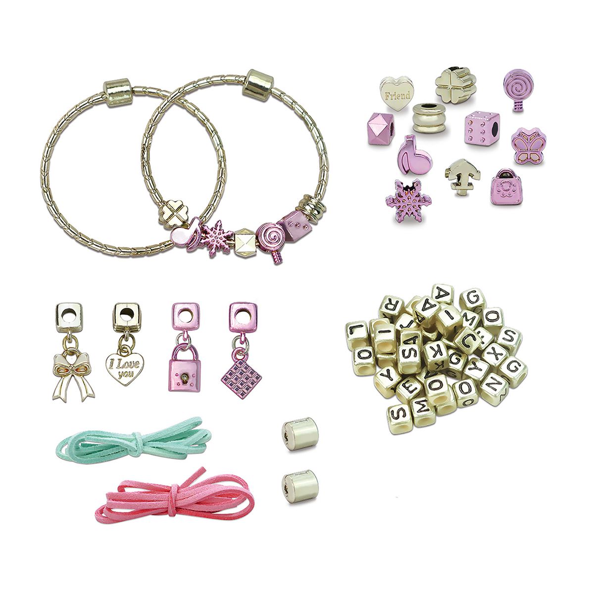 MEI BO KAI - Set Joyas Rosadas 2 Brazaletes 3 Collares