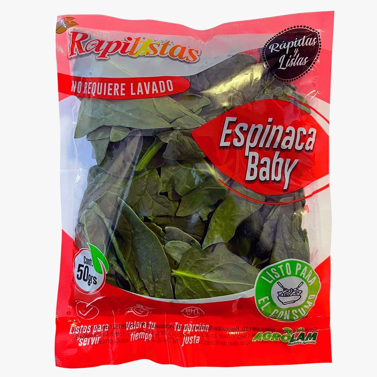 VERDURAS - Ensalada Espinaca Baby en Bolsa 50 g