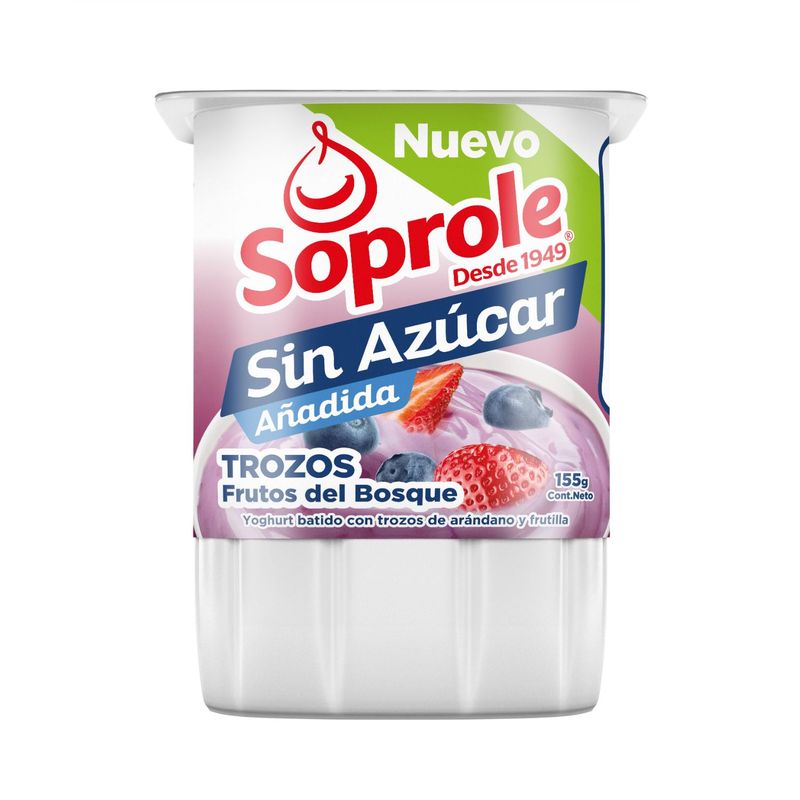 SOPROLE - Yoghurt Batido Sin Azúcar Trozos Frutos del Bosque Soprole 155 g