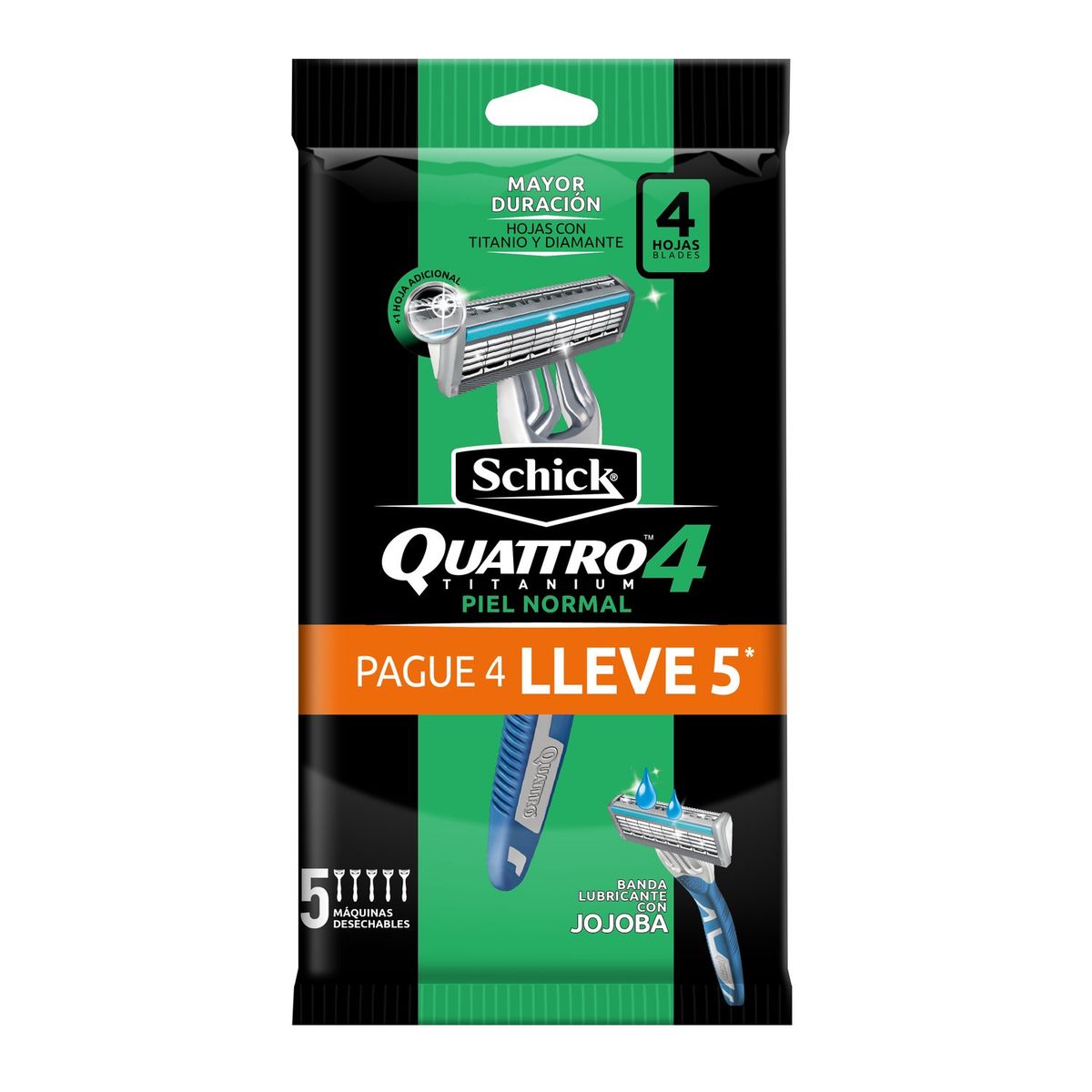 SCHICK - Máquinas de Afeitar Desechables Quatro Piel Normal 5 Un