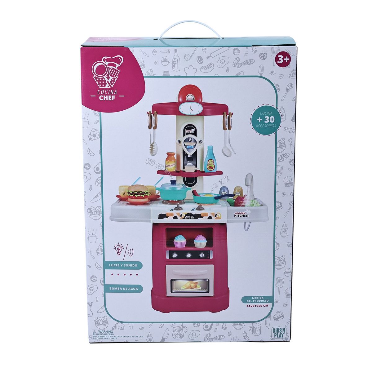 KIDS`N PLAY - COCINA 66CM LUZ Y SONIDO 10 PIEZAS