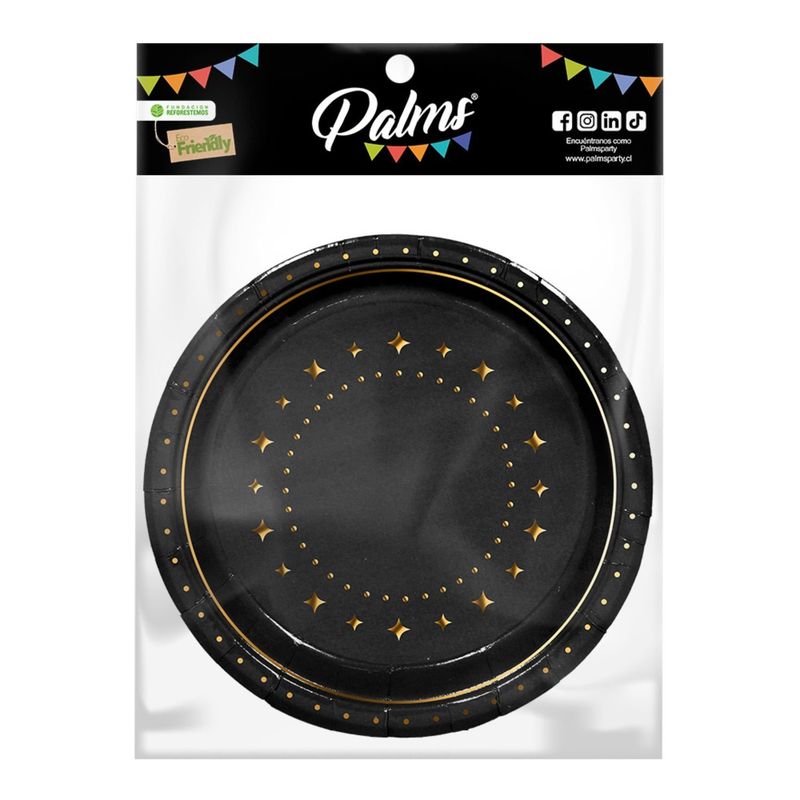 PALMS - PLATO NEGRO/DORADO 6 UN.