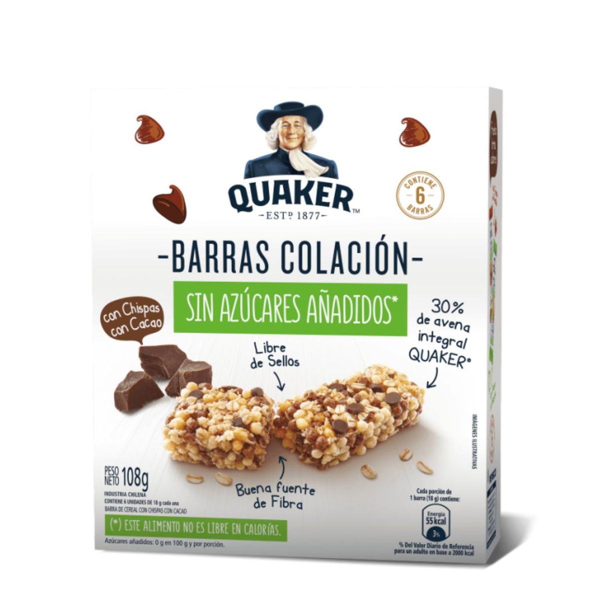 QUAKER - Barra de Cereal Quaker Chocolate 6 x 18 g
