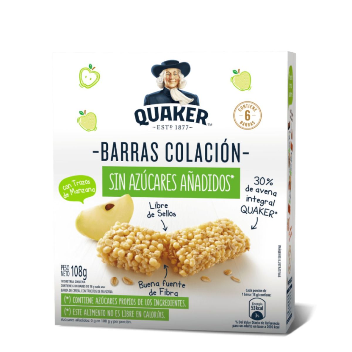 QUAKER - Barra de Cereal Quaker Manzana 6 x 18 g