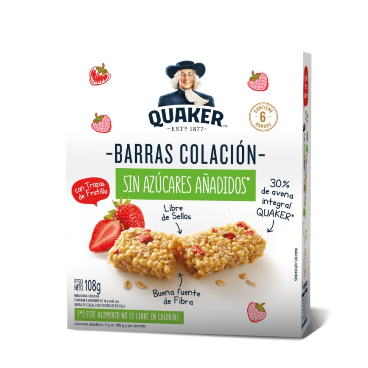 QUAKER - Barra de Cereal Quaker Frutilla 6 x 18 g