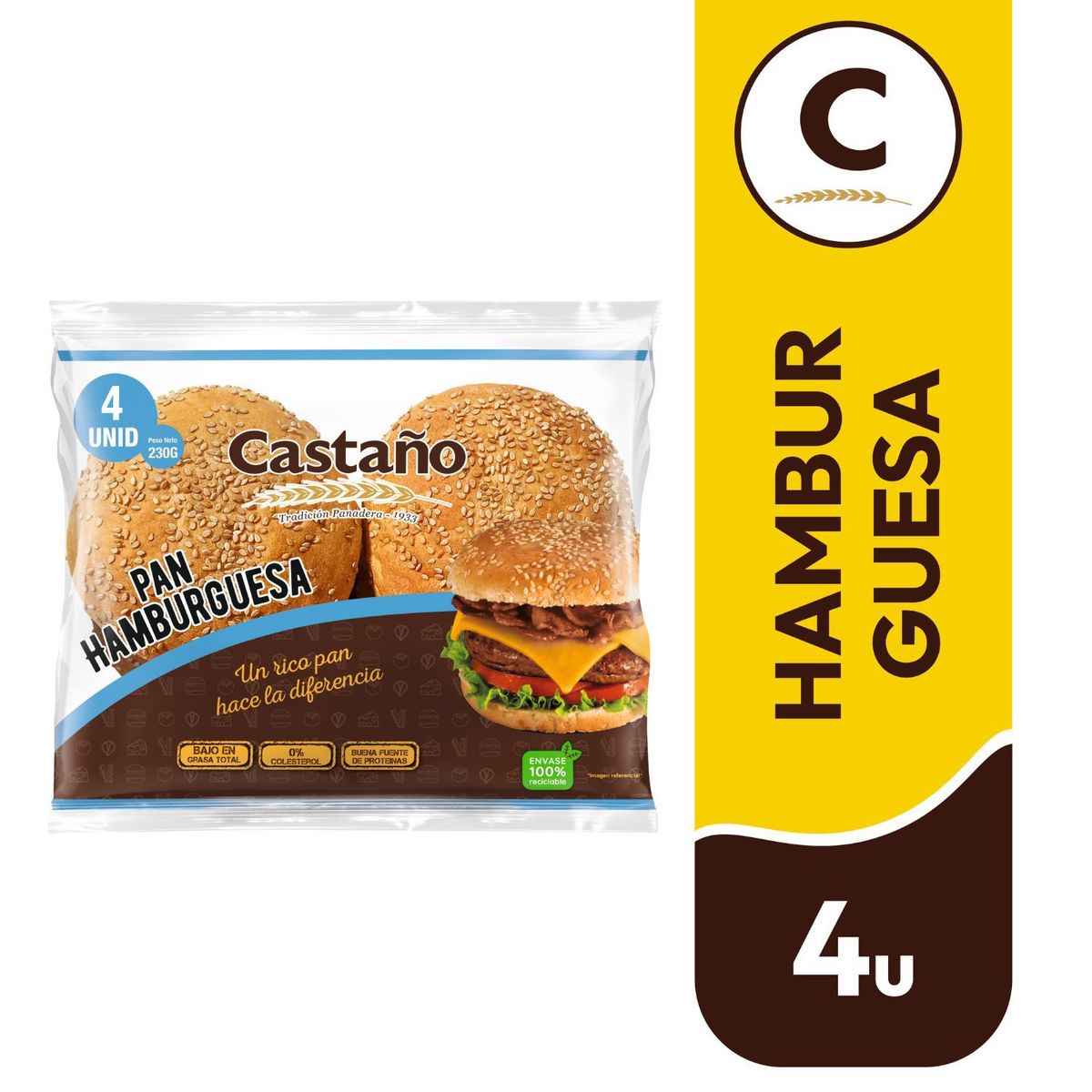CASTAÑO - Pan de Hamburguesa Castaño 4 Un 230 g