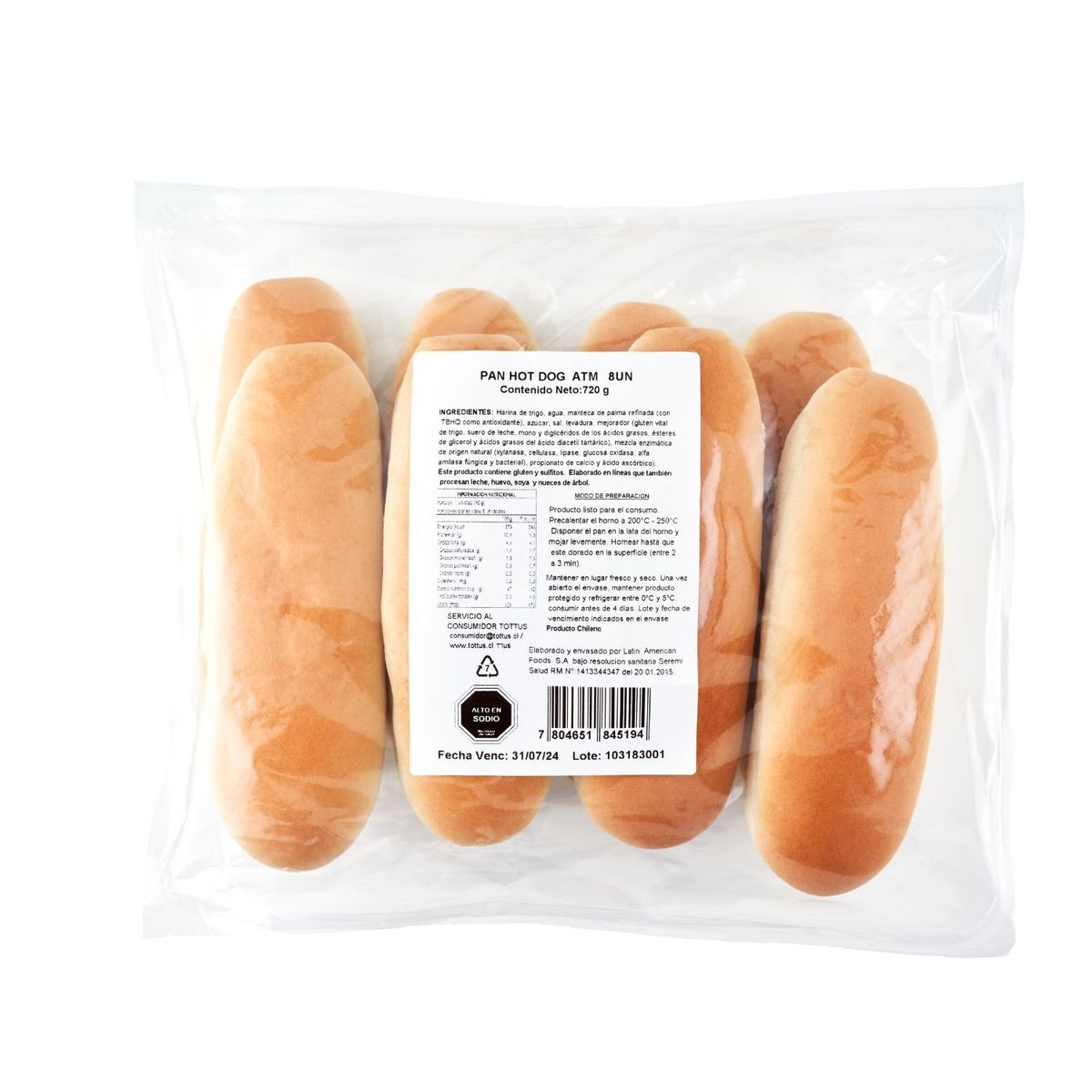 LAF - Pan de Hot Dog Prehorneado LAF 8 Un