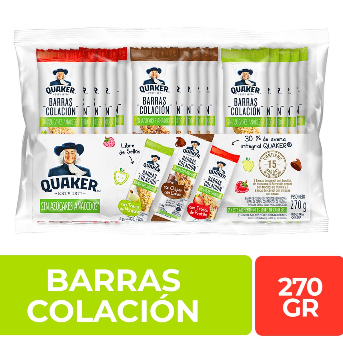 QUAKER - Pack Barritas de Cereal Quaker 15 x 18 g