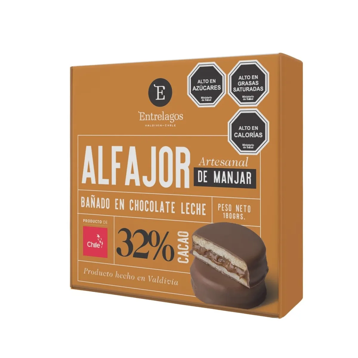ENTRELAGOS - Pack Alfajor Artesanal Relleno de Manjar Entrelagos 4 Un x 45 g