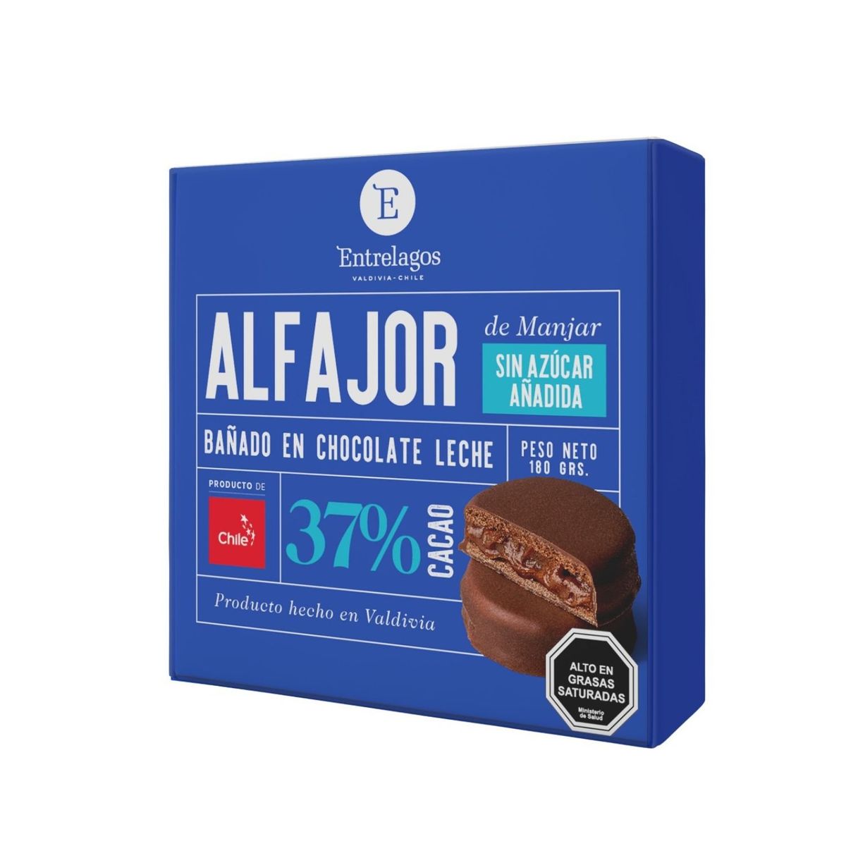 ENTRELAGOS - Pack Alfajor Relleno de Manjar Sin Azúcar Entrelagos 4 Un x 45 g