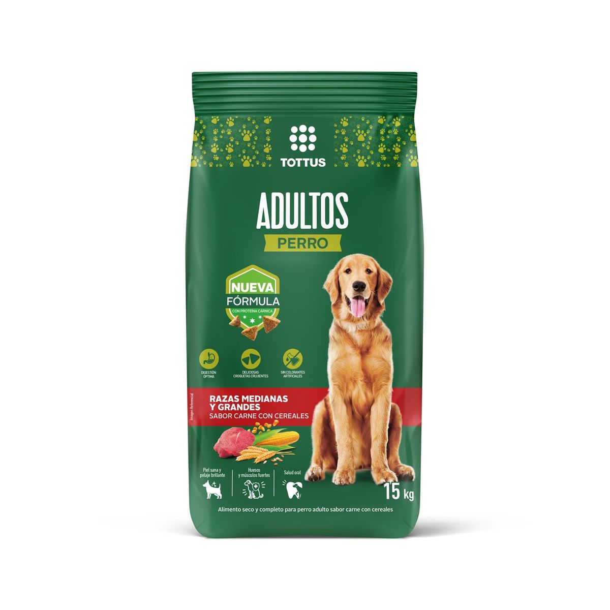 TOTTUS - Alimento Seco Perros Adultos Mediano/Grande Tottus Carne y Cereales 15 kg