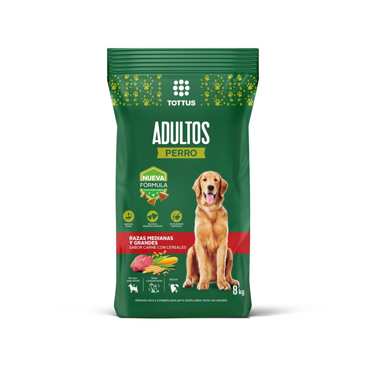TOTTUS - Alimento Seco Perros Adultos Mediano/Grande Tottus Carne y Cereales 8 kg