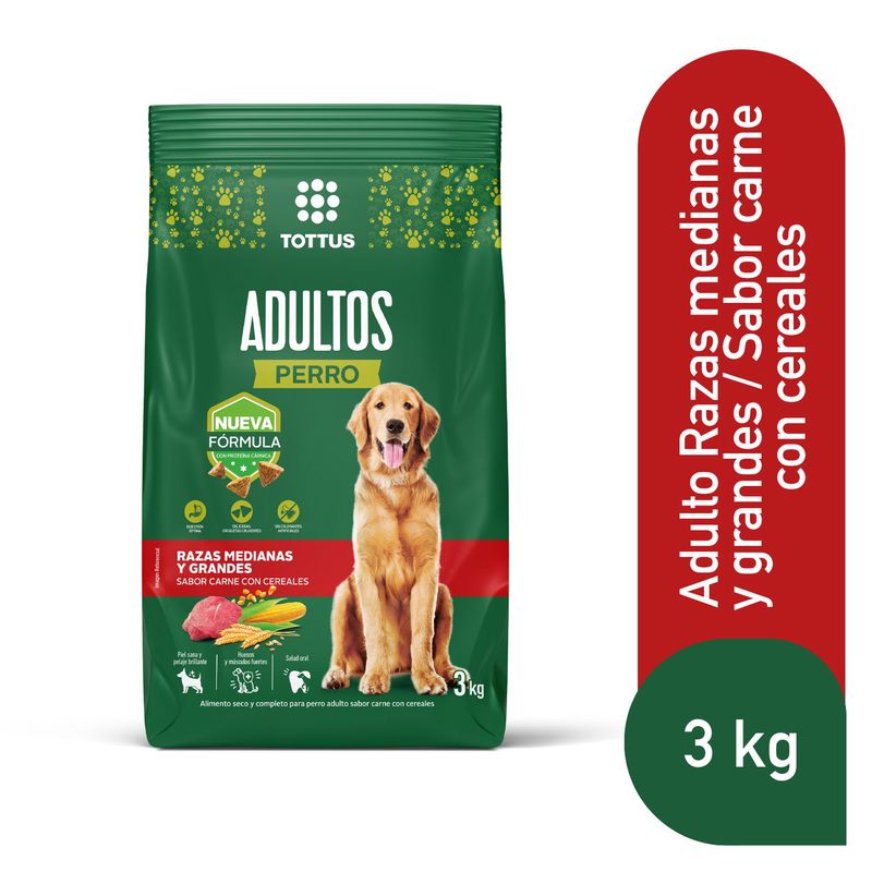 TOTTUS - Alimento Seco Perros Adultos Mediano/Grande Tottus Carne y Cereales 3 kg