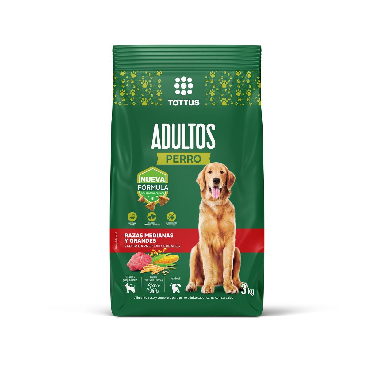 TOTTUS - Alimento Seco Perros Adultos Mediano/Grande Tottus Carne y Cereales 3 kg
