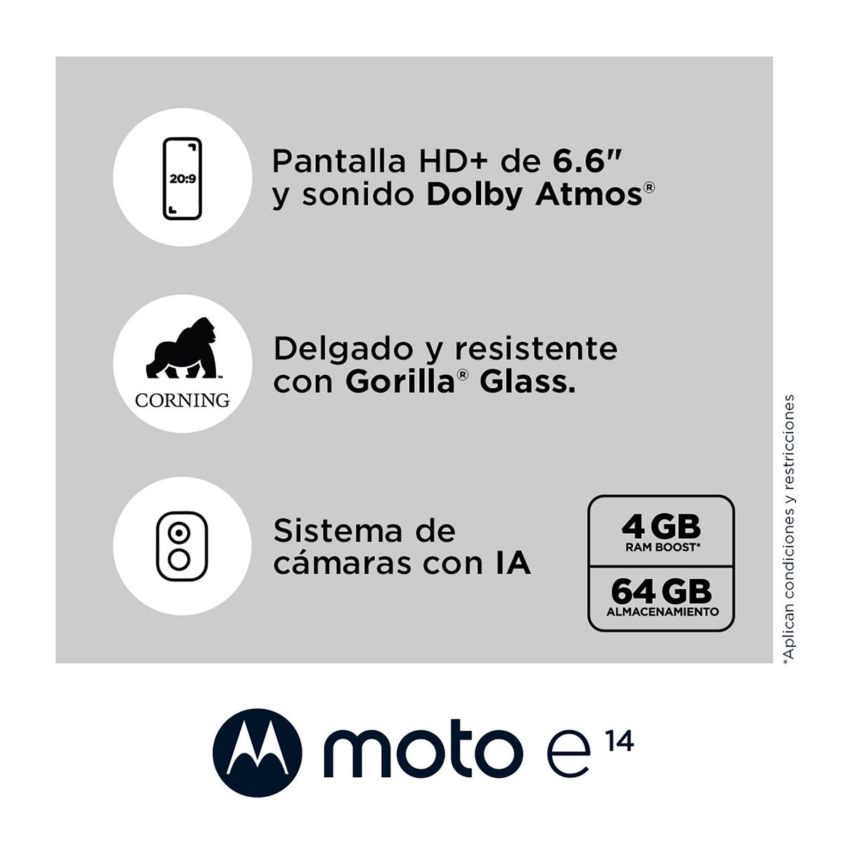 MOTOROLA - Smartphone Moto E14 Gris 2+64Gb Motorola