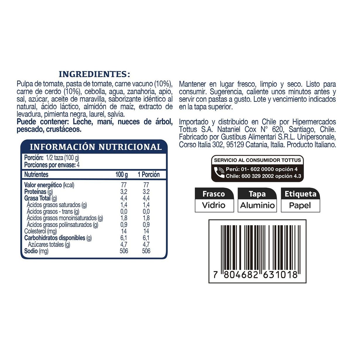 TOTTUS - Salsa de Tomate Boloñesa Tottus 400 g