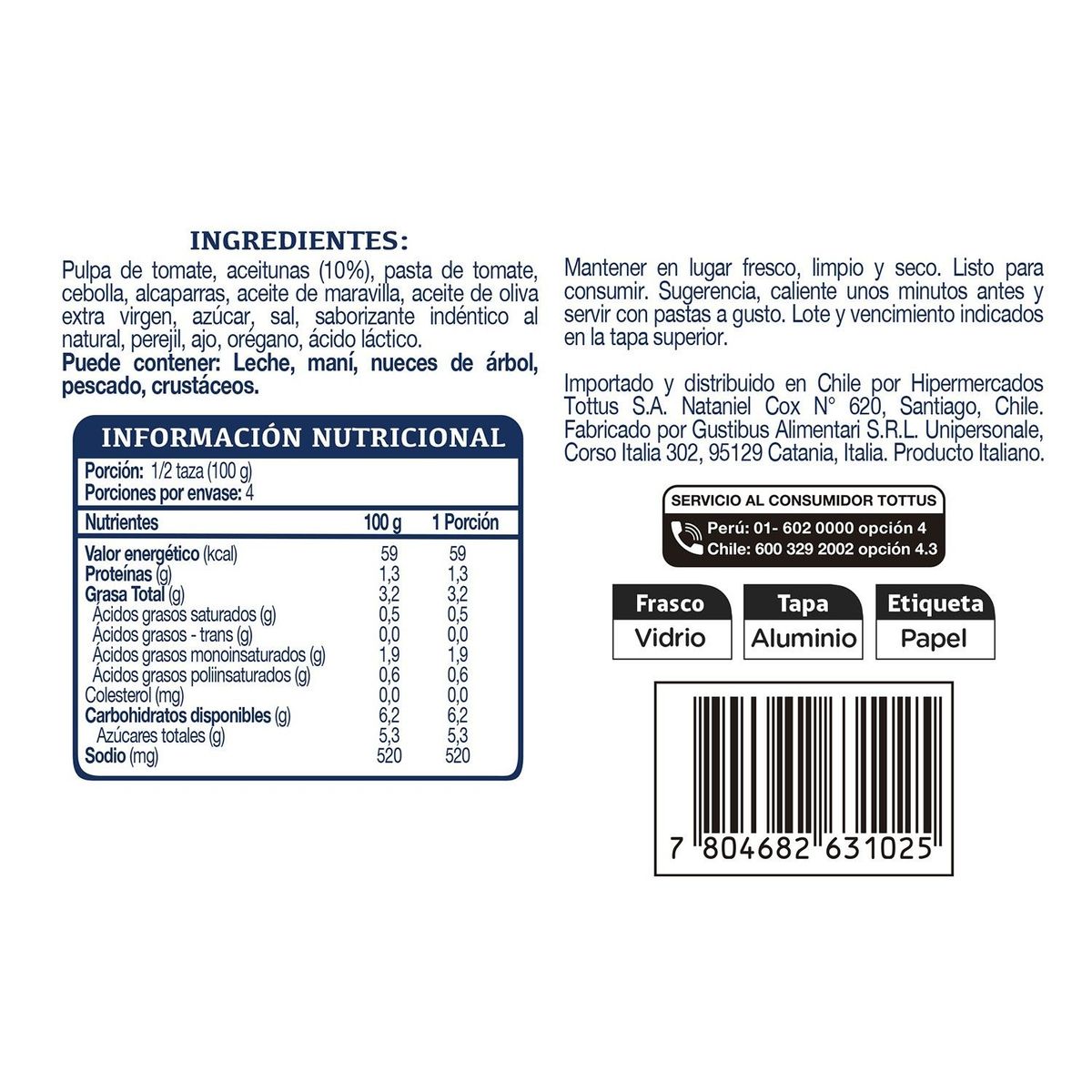 TOTTUS - Salsa de Tomate Olivo Tottus 400 g