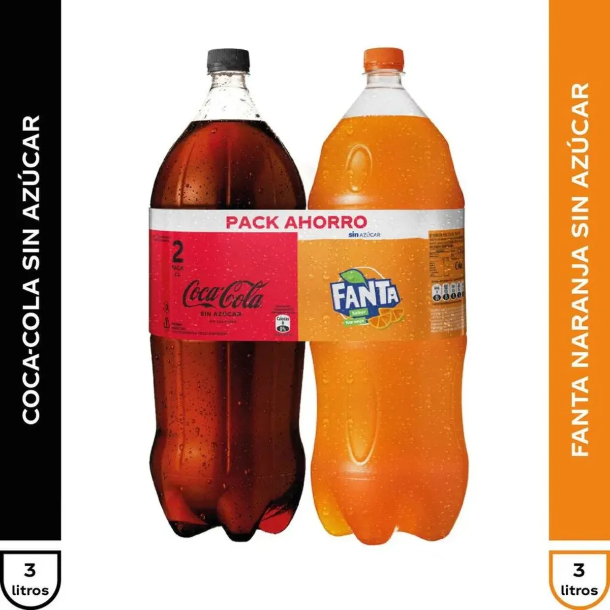 COCA COLA - Pack Coca Cola Zero Azúcar 3 Lt + Fanta Sin Azúcar 3 Lt