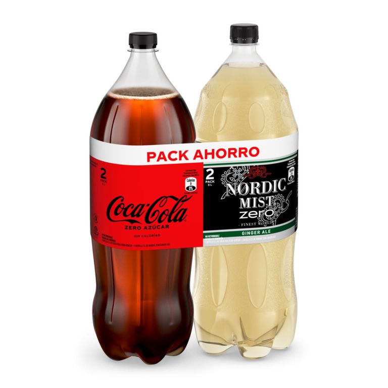 Pack Bebida Coca Cola Zero Azúcar 3 L + Bebida Ginger Ale Zero Nordic 3 ...