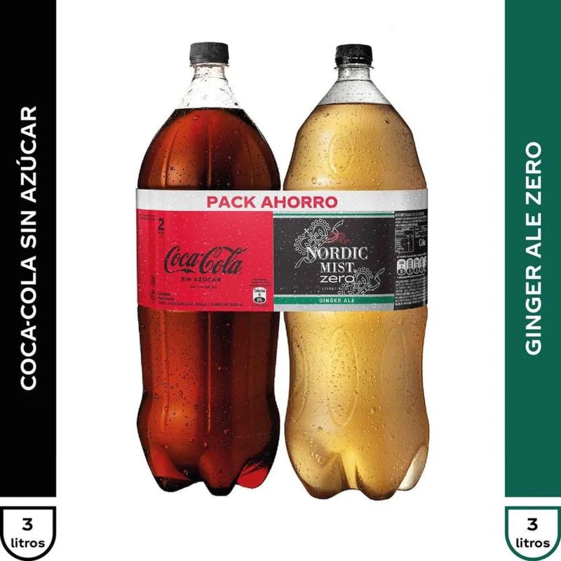 COCA COLA - Pack Coca Cola Sin Azúcar 3 Lt + Ginger Ale Zero 3 Lt