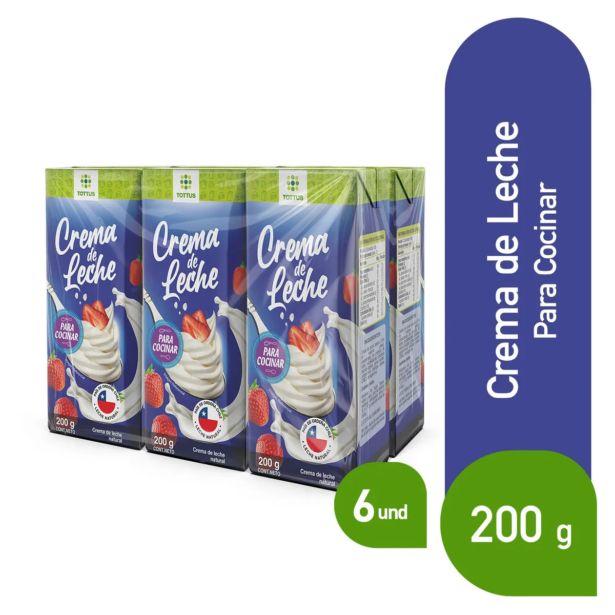 TOTTUS - Crema de Leche Natural Tottus 6 Un x 200 ml
