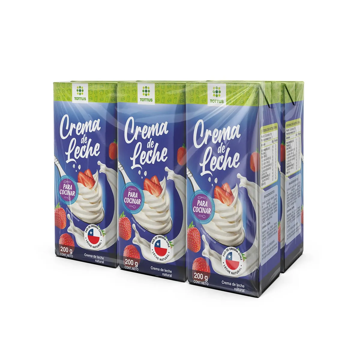 TOTTUS - Crema de Leche Natural Tottus 6 Un x 200 ml
