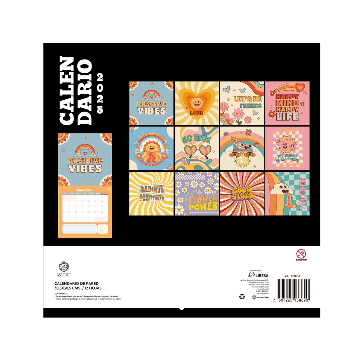 ASCOTT - Calendario De Pared Ascott 30,5X30,5 Cm 12 Hjs