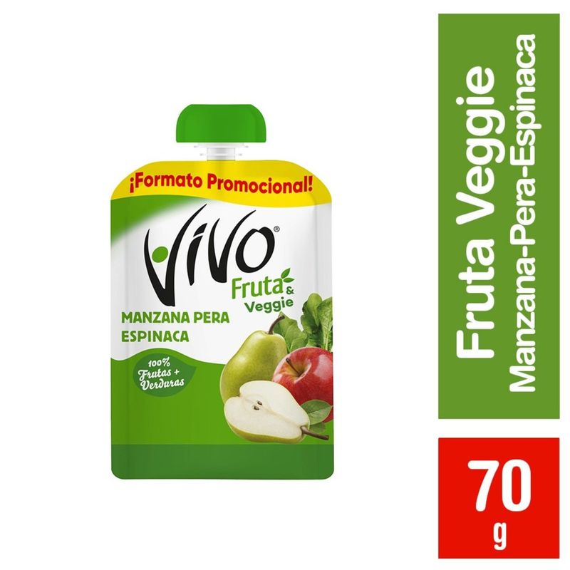 VIVO - Compota Veggie Manzana, Pera y Espinaca Vivo 70 g