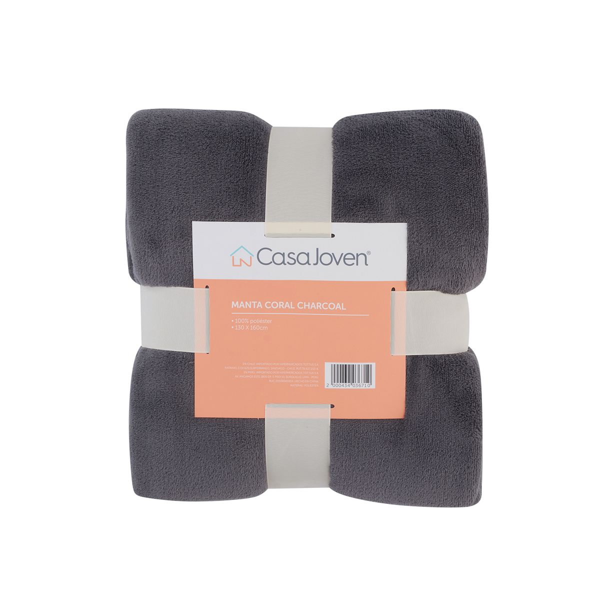 CASA JOVEN - Manta Solida Coral Charcoal 130X160 Cm