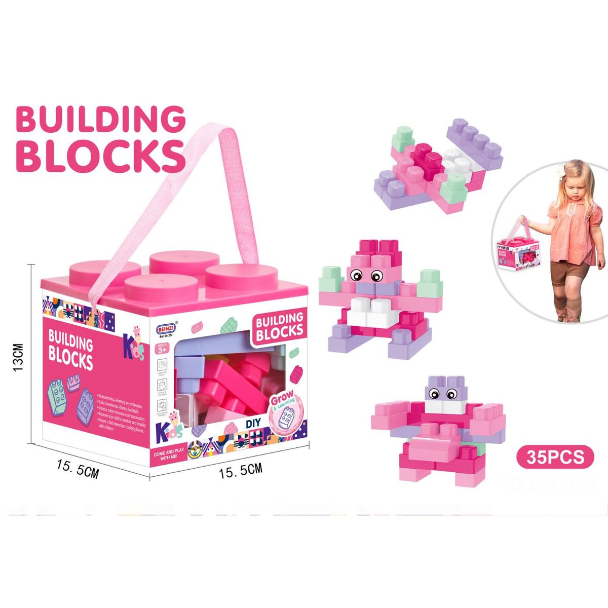 HUAYUAN - Bolsito Bloques Rosado 35 Piezas