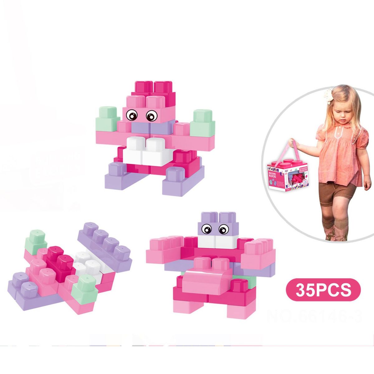 HUAYUAN - Bolsito Bloques Rosado 35 Piezas
