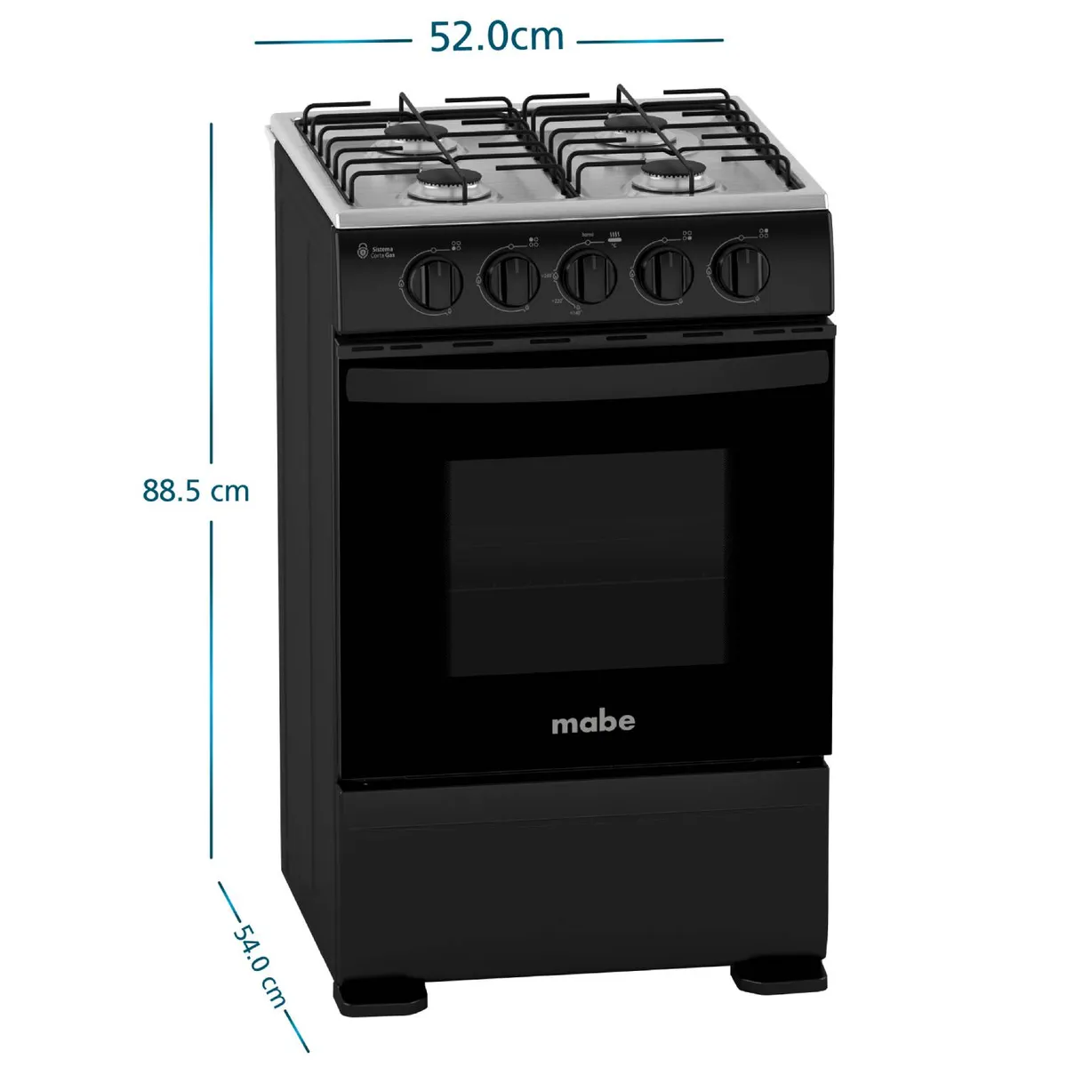 MABE - Cocina 4 Quemadores Horno 63Lt Cmc5100Na1 Negro Mabe
