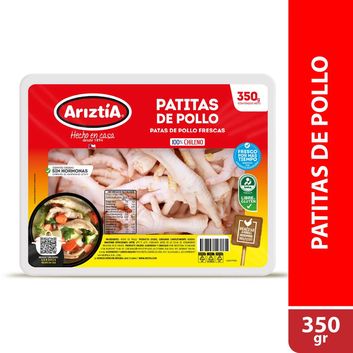 ARIZTIA - Patas de Pollo Refrigeradas Bandeja Ariztia 350 g