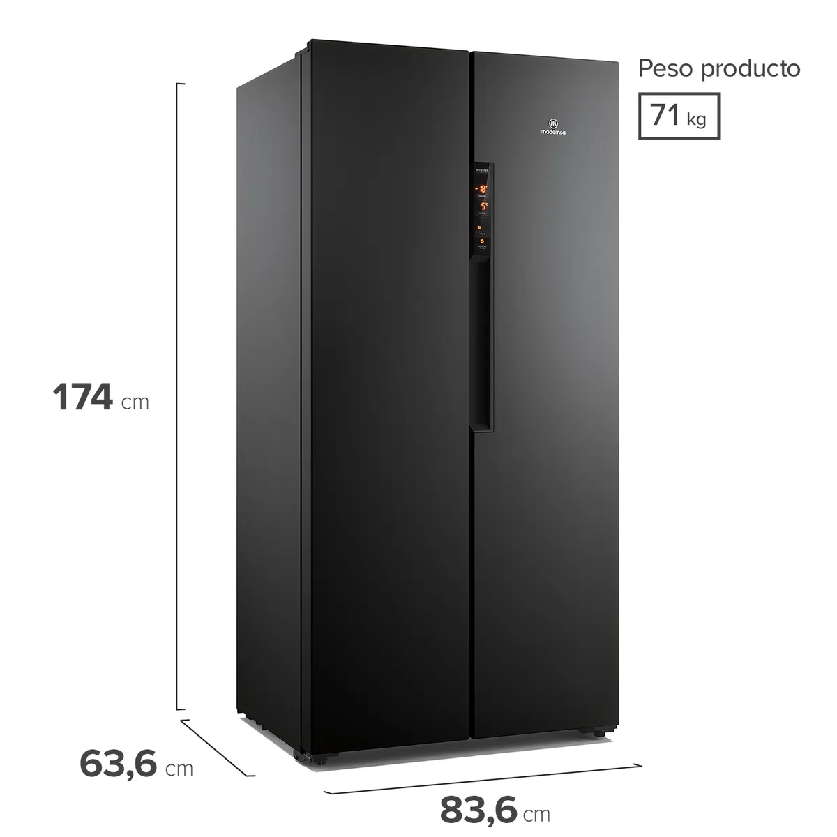 MADEMSA - Refrigerador 426L No Frost Side By Side Mas430B Negro