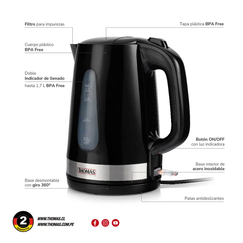 HERVIDOR TH-4340N NEGRO THOMAS Tottus Chile