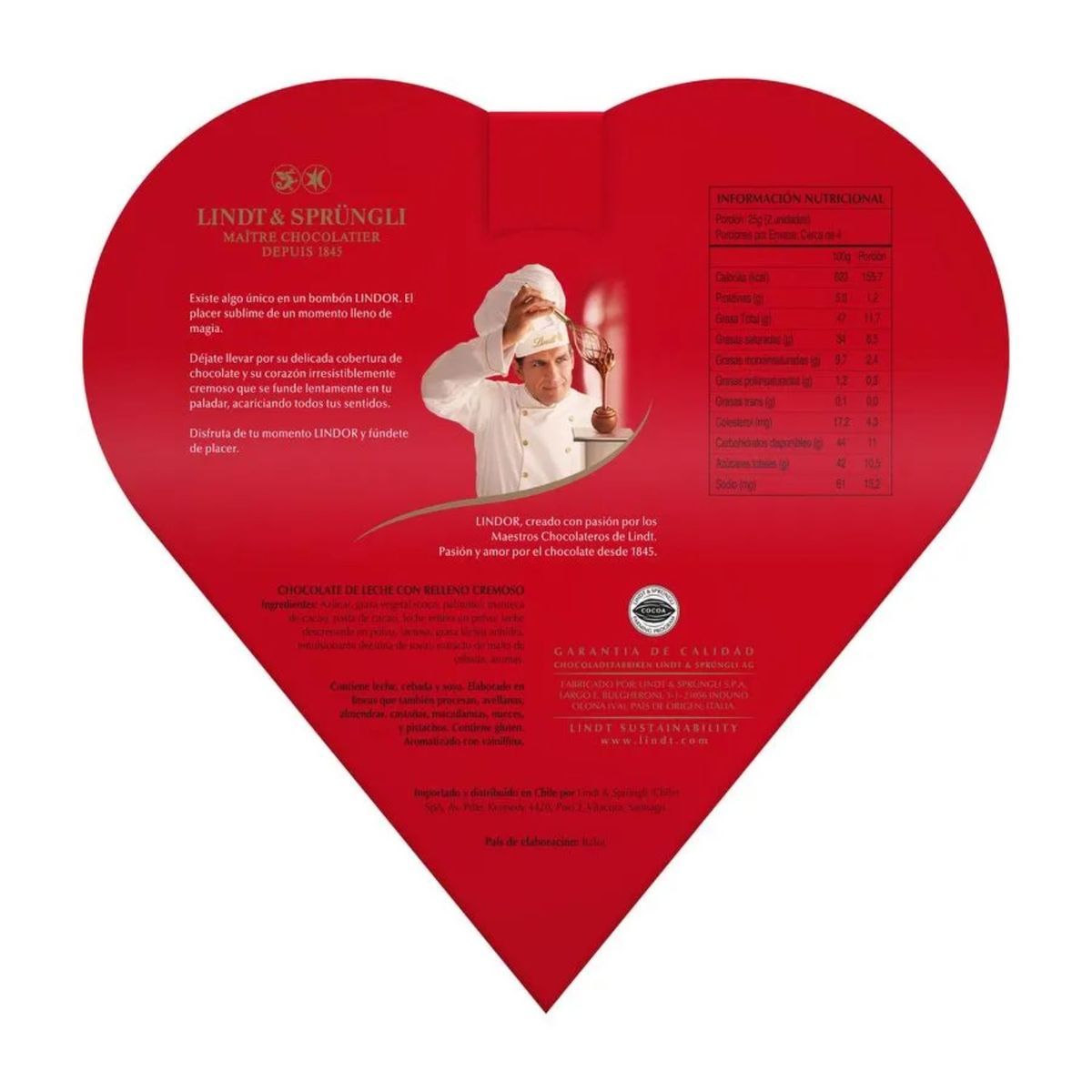 LINDT - Bombones de Chocolate con Leche Estuche Corazón Lindt 87.5 g