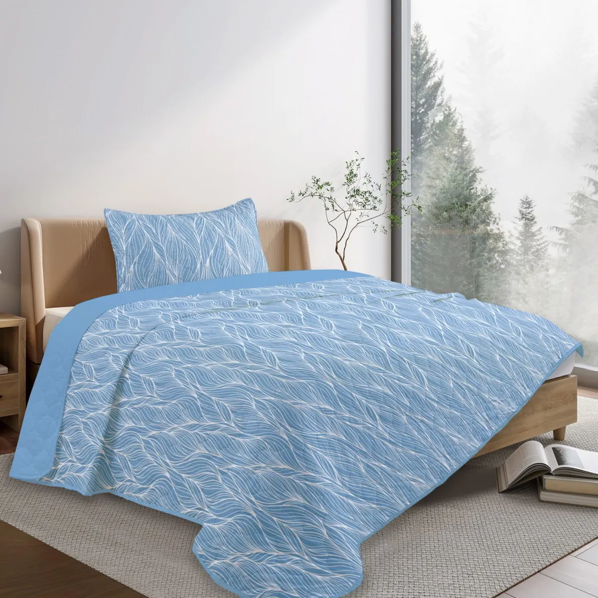 CASA JOVEN - Quilt Mara Estampado Hojas 1.5 Plaza