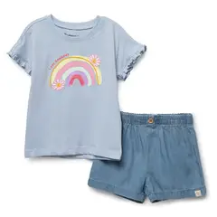 REDWOOD - Conjunto Polera Bordado Short Chambray Bebe