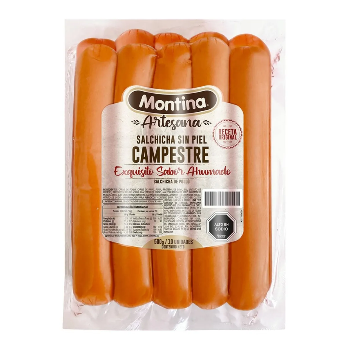 MONTINA - Salchicha de Pollo Campestre Sabor Ahumado Montina 10 Un