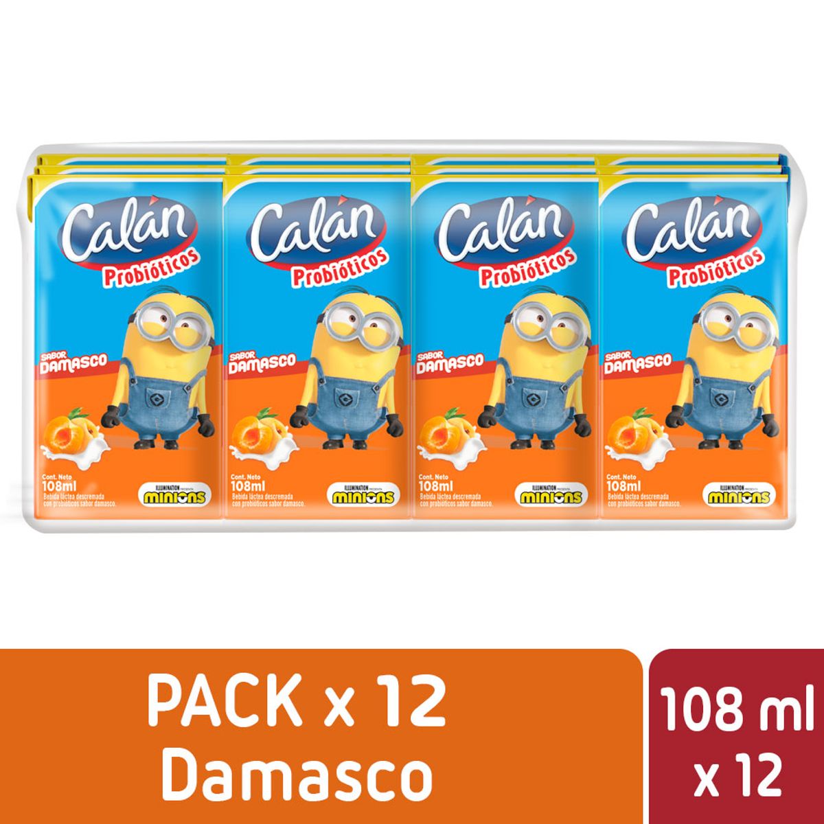 CALAN - Pack Bebida Láctea con Probióticos Sabor Damasco Calan 12 x 108 ml