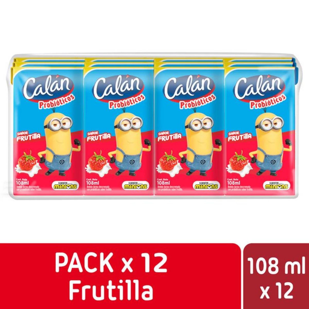 CALAN - Pack Bebida Láctea con Probióticos Sabor Frutilla Calan 12 x 108 ml