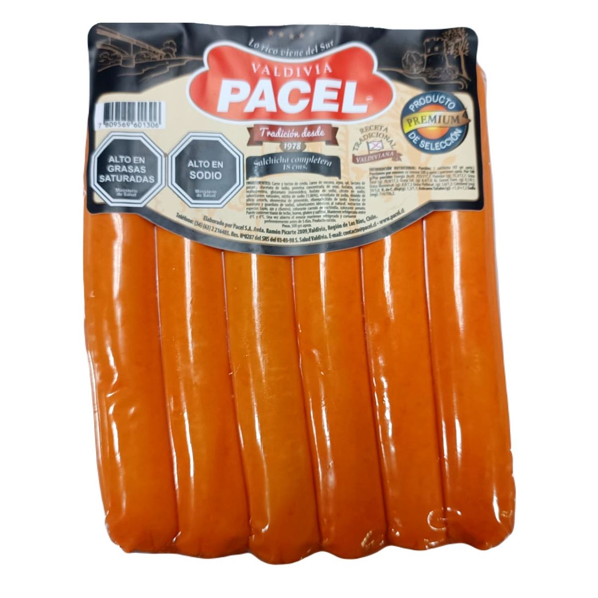 PACEL - Salchicha Sin Piel 18 cm Pacel 6 Un 550 g