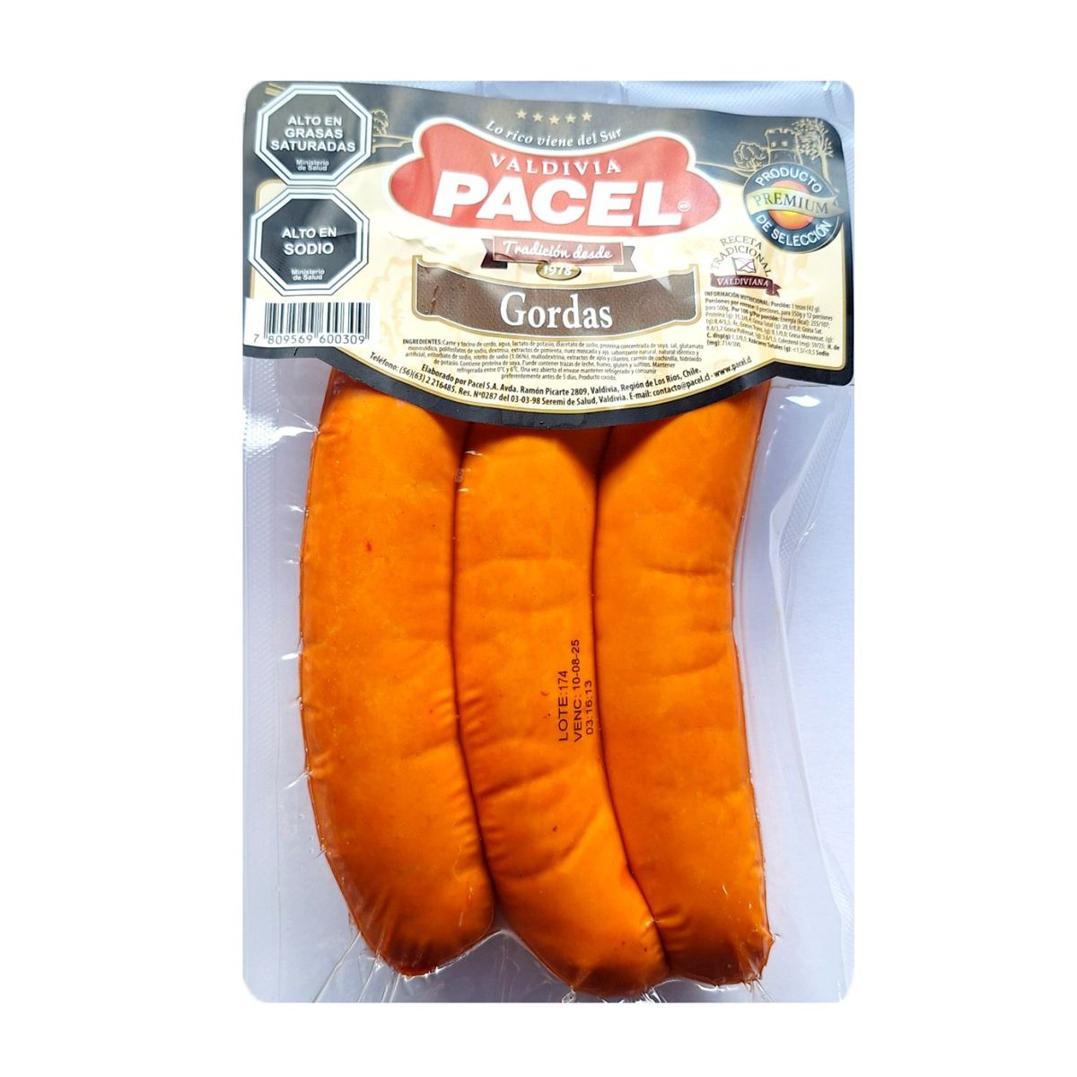 PACEL - Salchicha Sin Piel Gorda Pacel 3 Un 350 g
