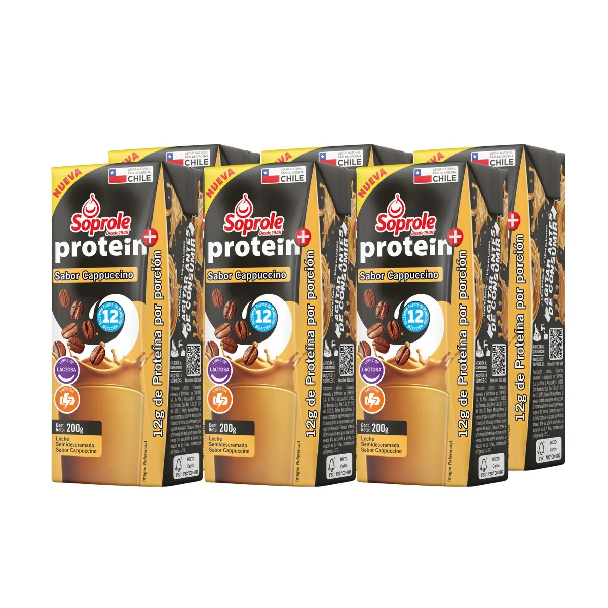 SOPROLE - Pack Leche Semidescremada Proteín Sabor Cappuccino Soprole 6 x 200 L