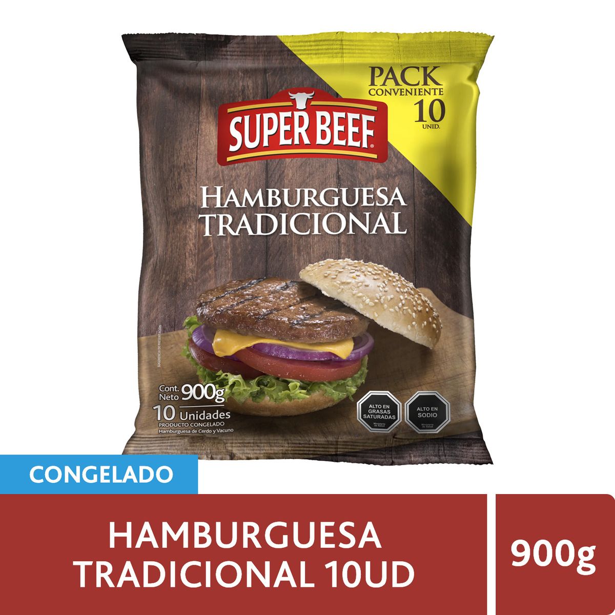 SUPER BEEF - Hamburguesa de Vacuno Congelada Super Beef 10 x 90 g