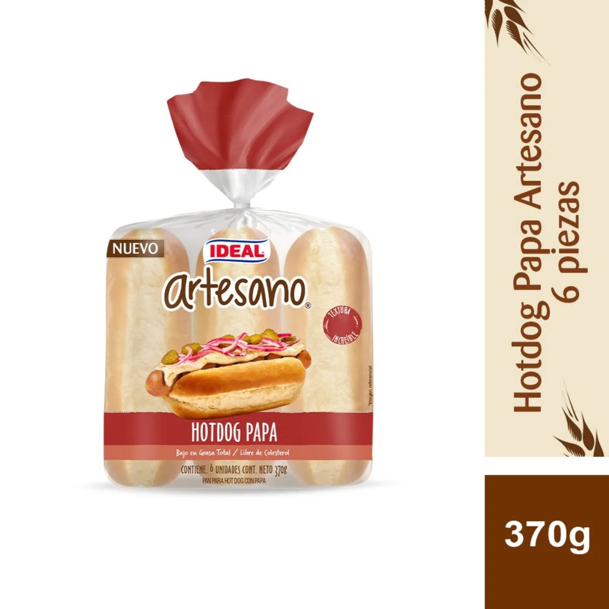 IDEAL - Pan de Hot Dog Papa Artesano Ideal 6 Un 370 g