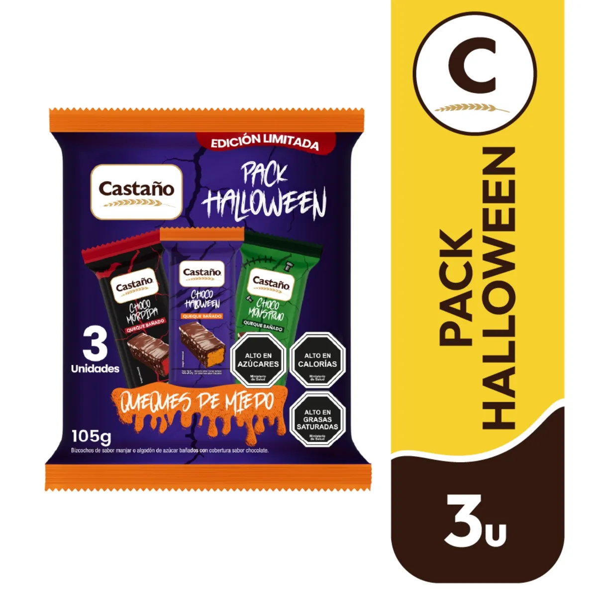 CASTAÑO - Pack Mini Queques Halloween Castaño 3 x 35 g