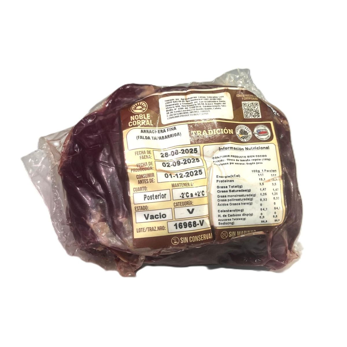 NOBLE CORRAL - Arrachera (Tapabarriga) Nacional Cat V al Vacío