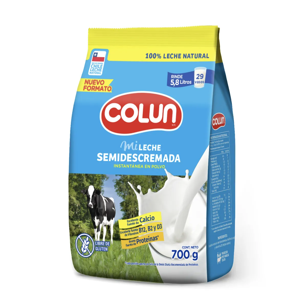 COLUN - Leche Semidescremada Natural en Polvo Colun 700 gr