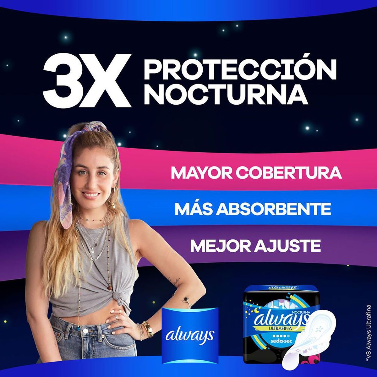 ALWAYS - Toalla higiénica nocturna ultra fina con gel flexi alas